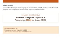 CANICULE – FERMETURE EXCEPTIONNELLE DES BUREAUX A 16H